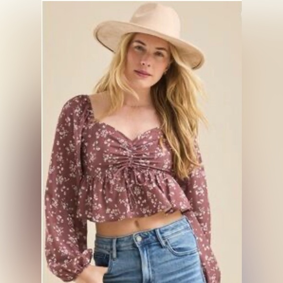 Altar’d State Kamari Floral Cropped Boho Babydoll Top Size Medium - Picture 3 of 6